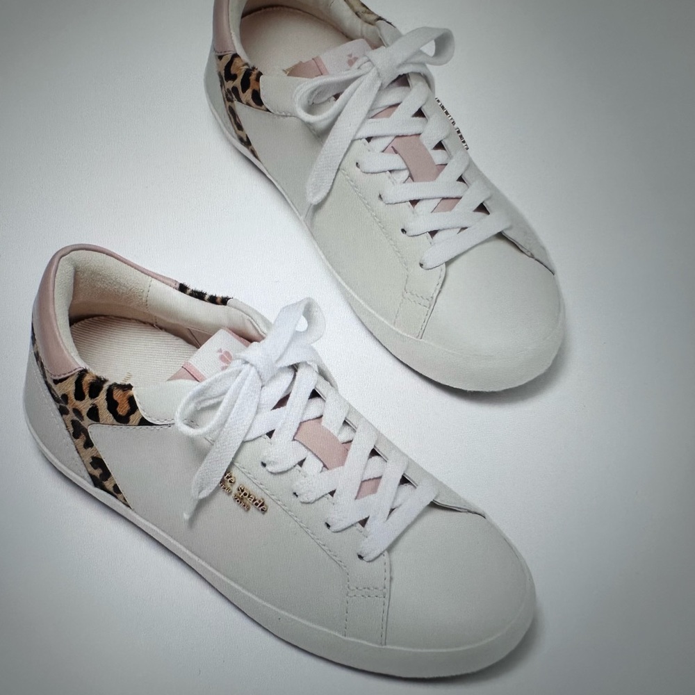 New in Box Kate Spade Ace Pink and Leopard Print Sneakers sz 6 .5 - Picture 2 of 14